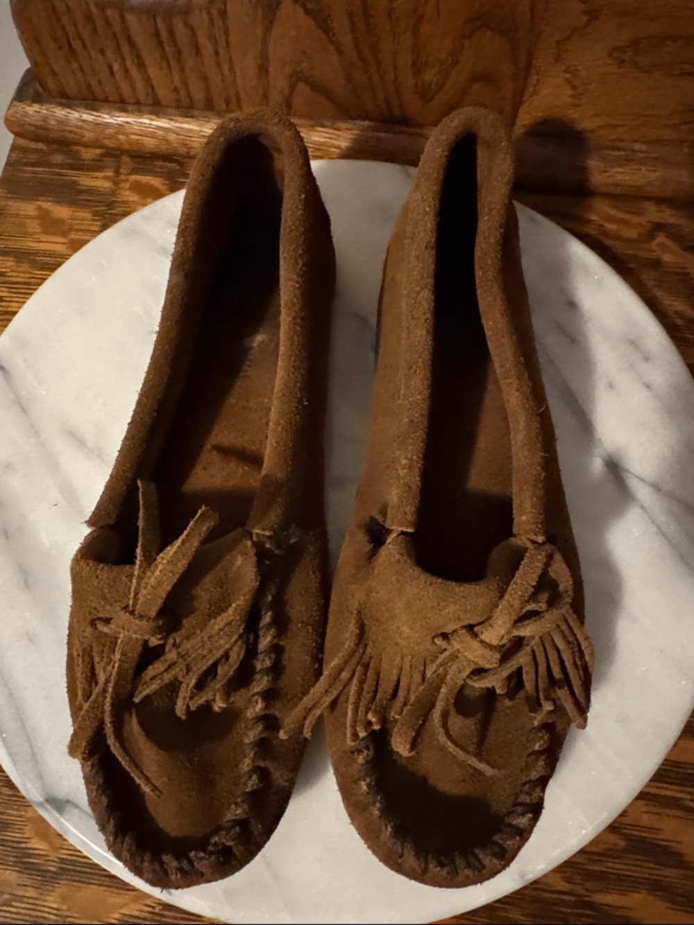 Minnetonka Moccasins Kilty Hardsole Brown Suede Tassel Moccasins